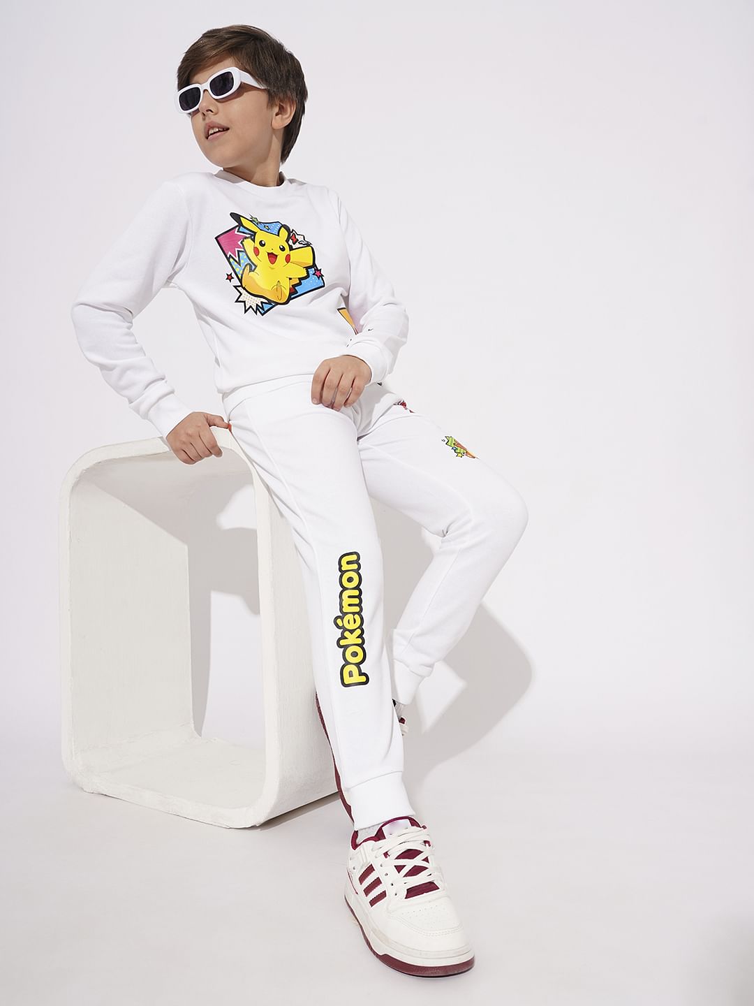 Pokemon White Printed Co-ord Set Joggers - 4/5Y