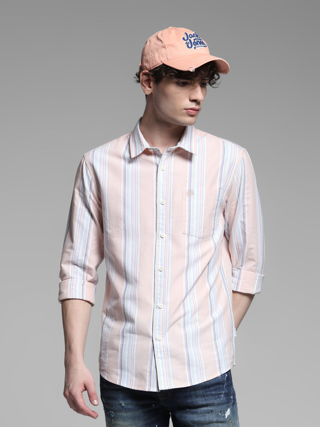 Pink Yarn Dyed Striped Shirt - XXL