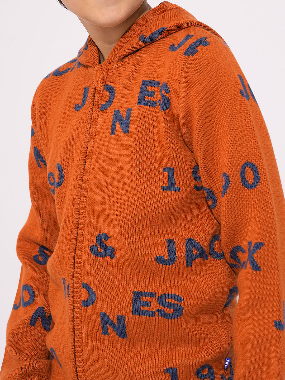 Boys Orange Knitted Hooded Sweater