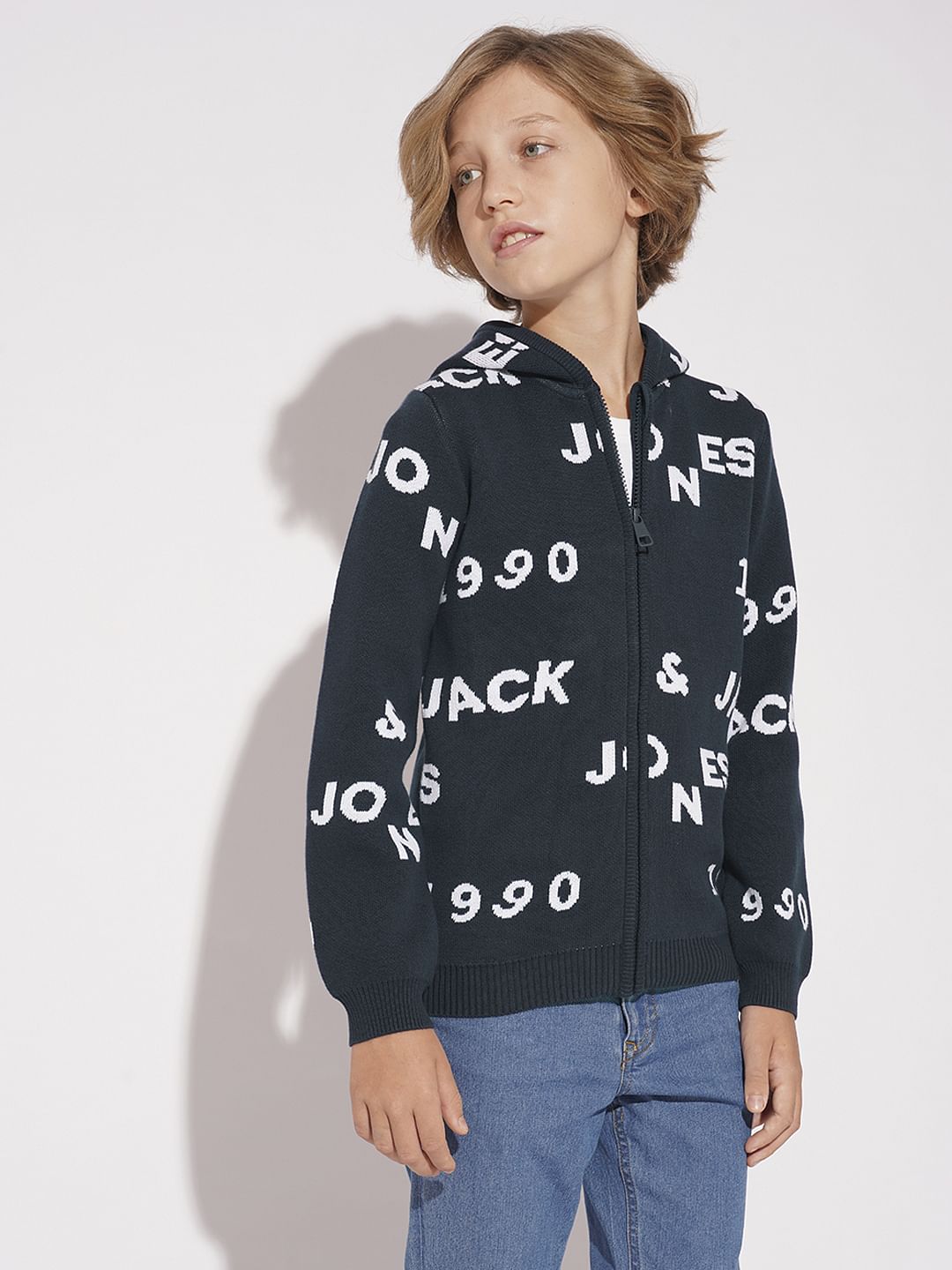 Boys Navy Blue Knitted Hooded Sweater