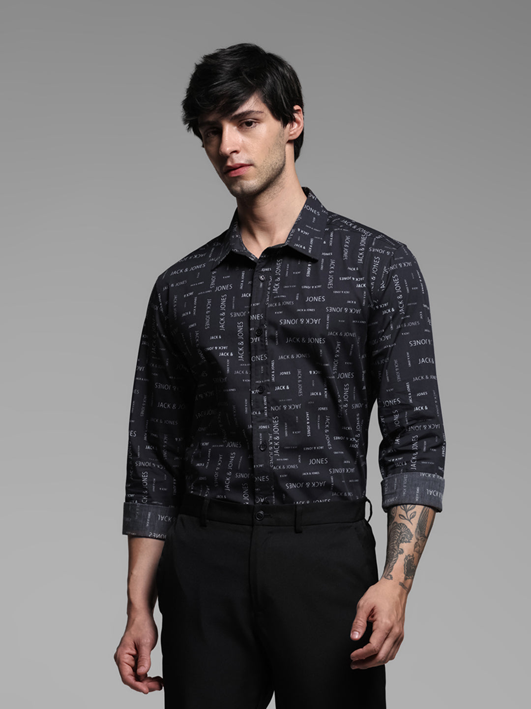 Black Logo Print Cotton Shirt - XL
