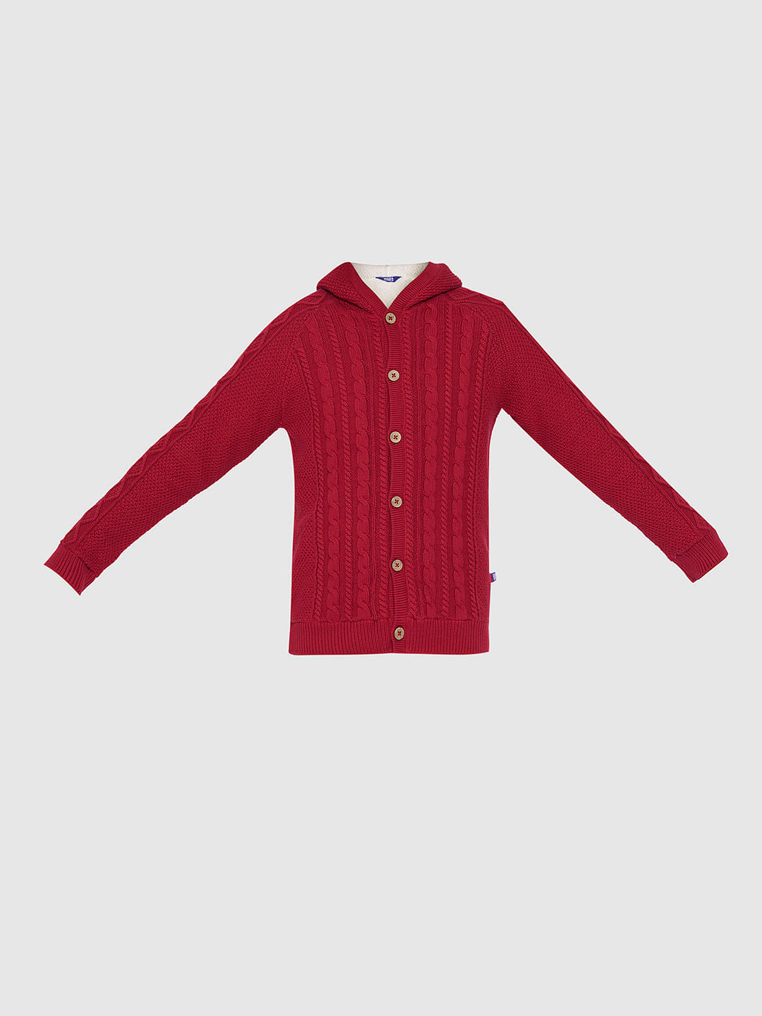 Boys Red Cable Knit Hooded Sweater