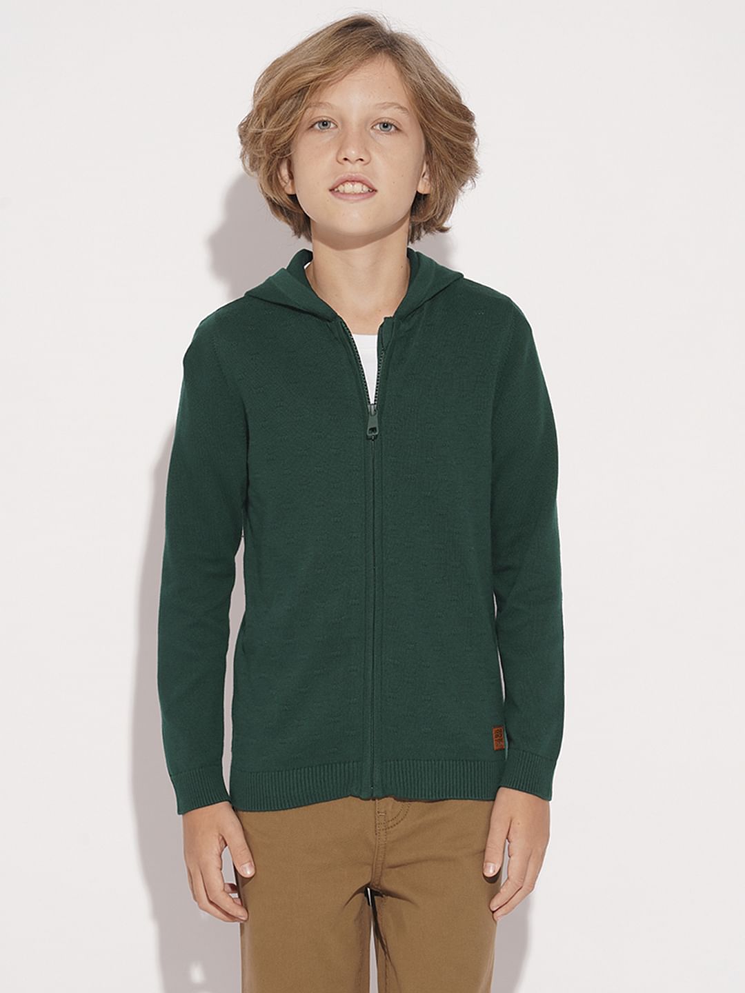Boys Dark Green Hooded Sweater