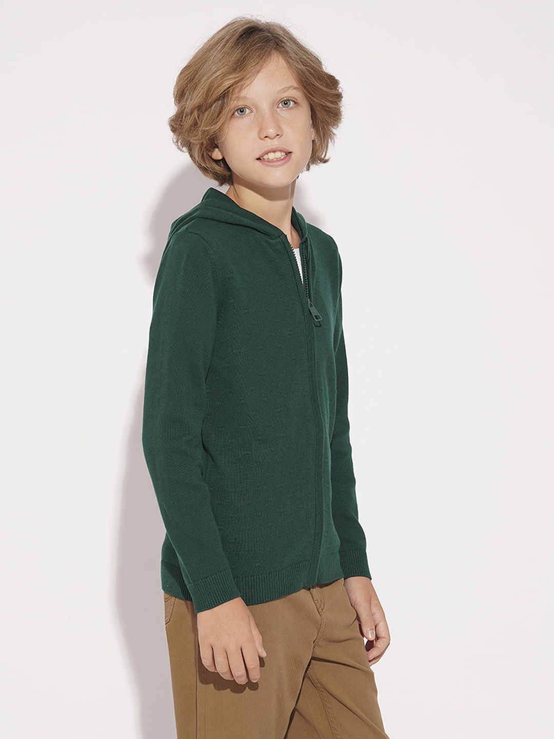 Boys Dark Green Hooded Sweater