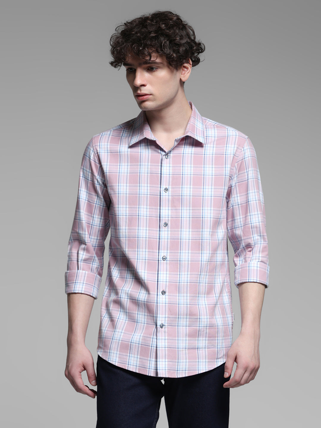 Pink Dobby Check Cotton Shirt