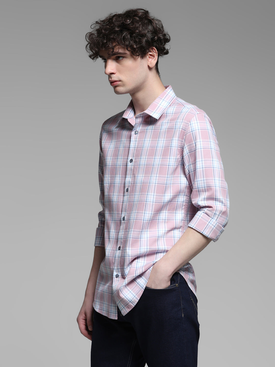 Pink Dobby Check Cotton Shirt