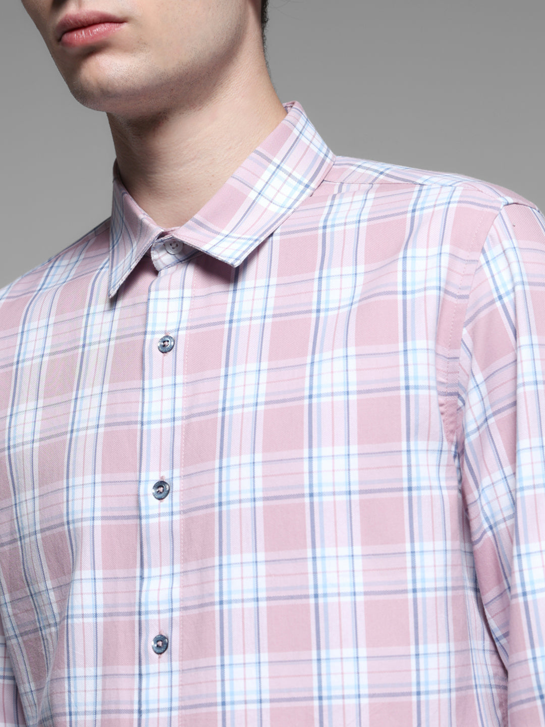 Pink Dobby Check Cotton Shirt