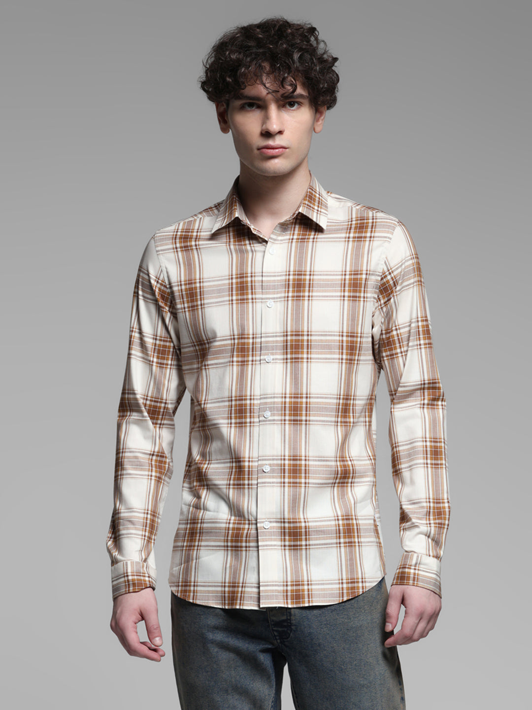 White & Brown Check Shirt