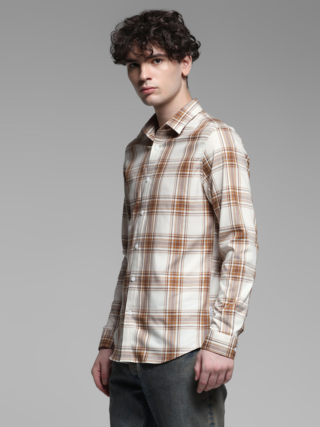White & Brown Check Shirt