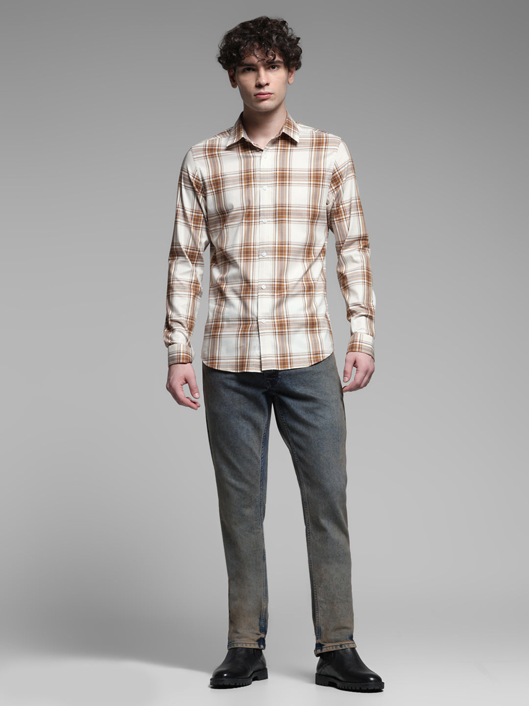 White & Brown Check Shirt