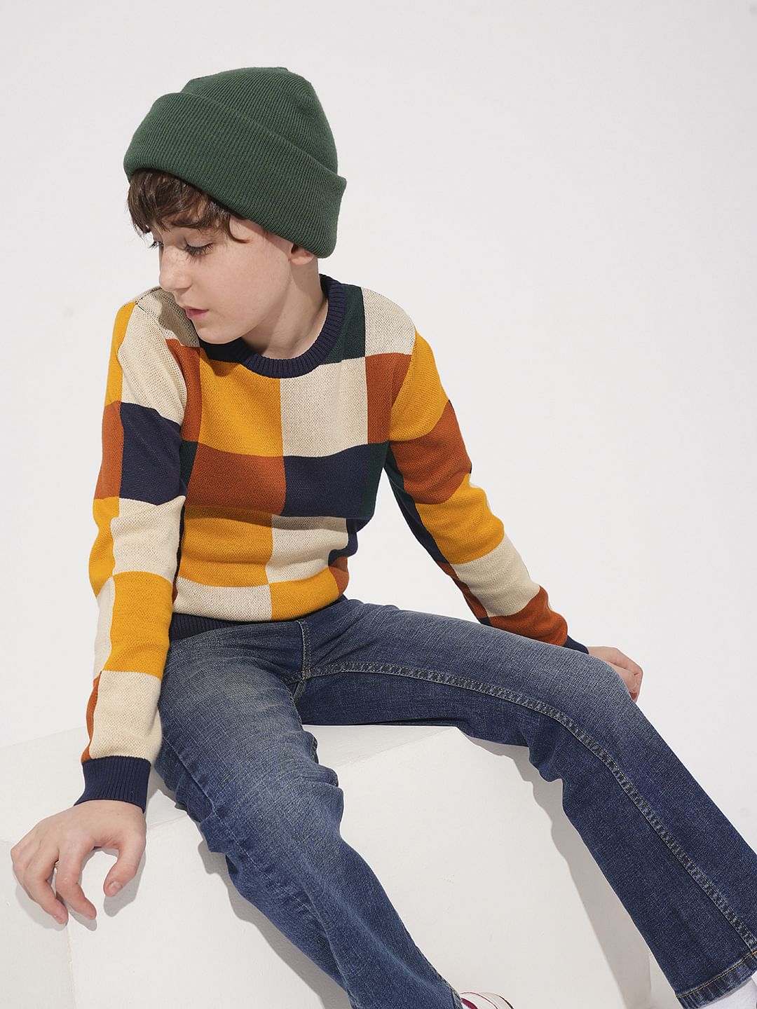Boys Colourblocked Check Pullover - 4/5Y