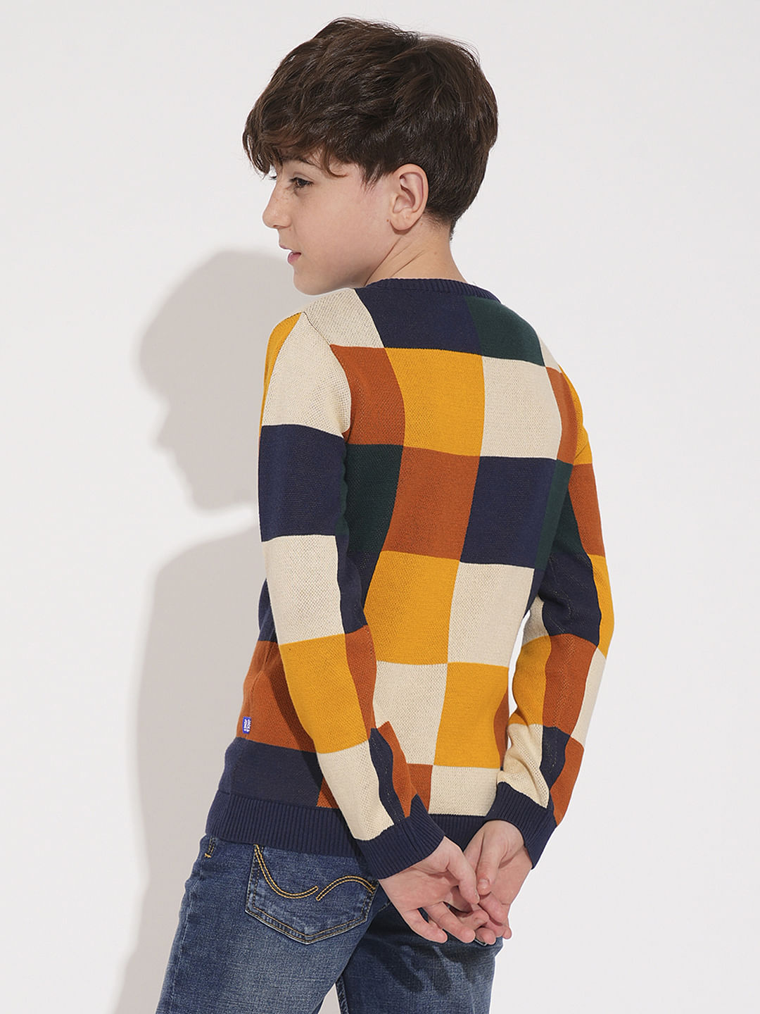 Boys Colourblocked Check Pullover