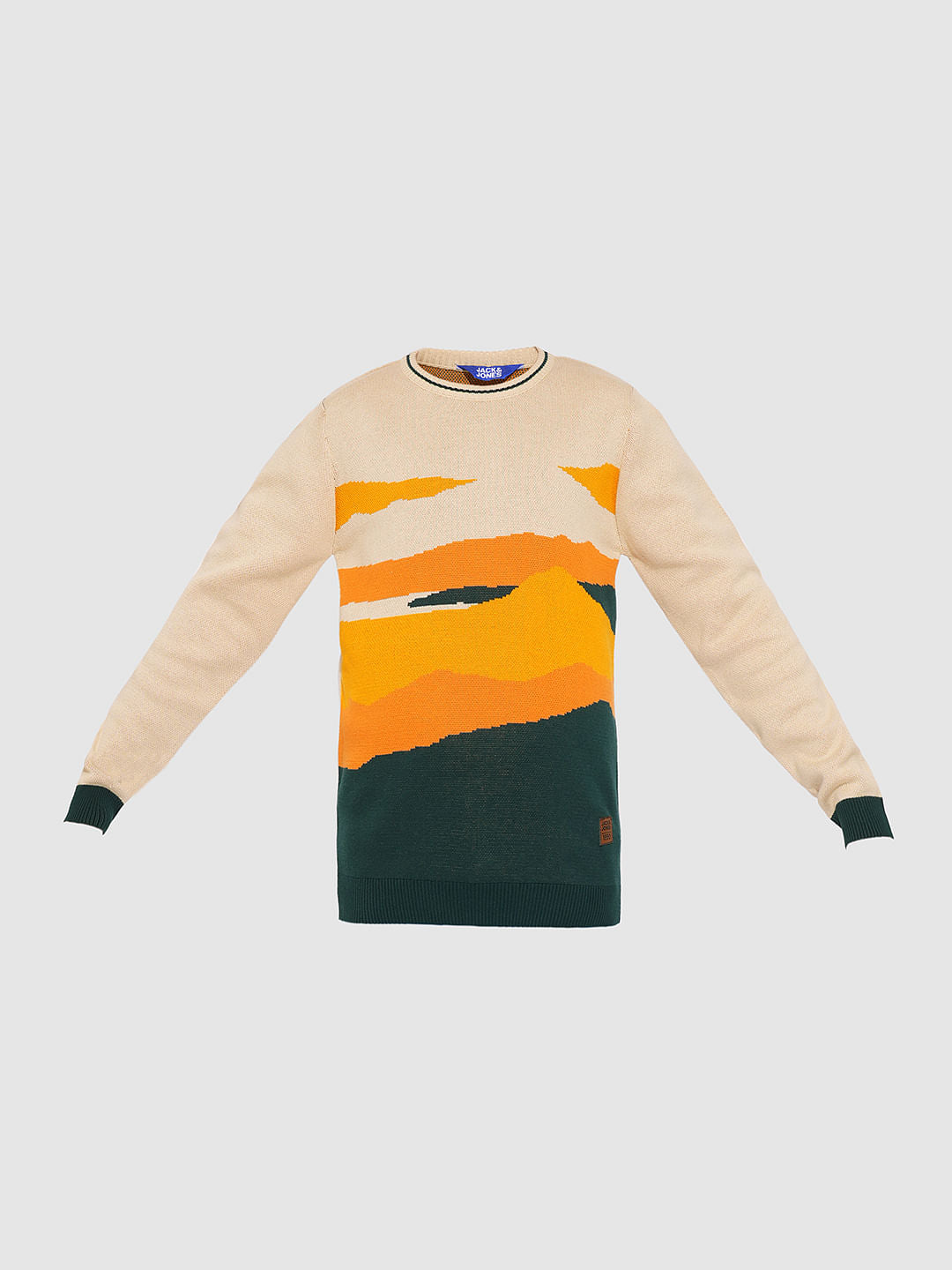 Boys Beige Printed Knitted Pullover