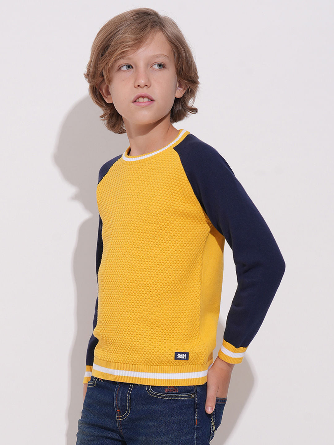 Boys Yellow Knitted Colourblocked Sweater