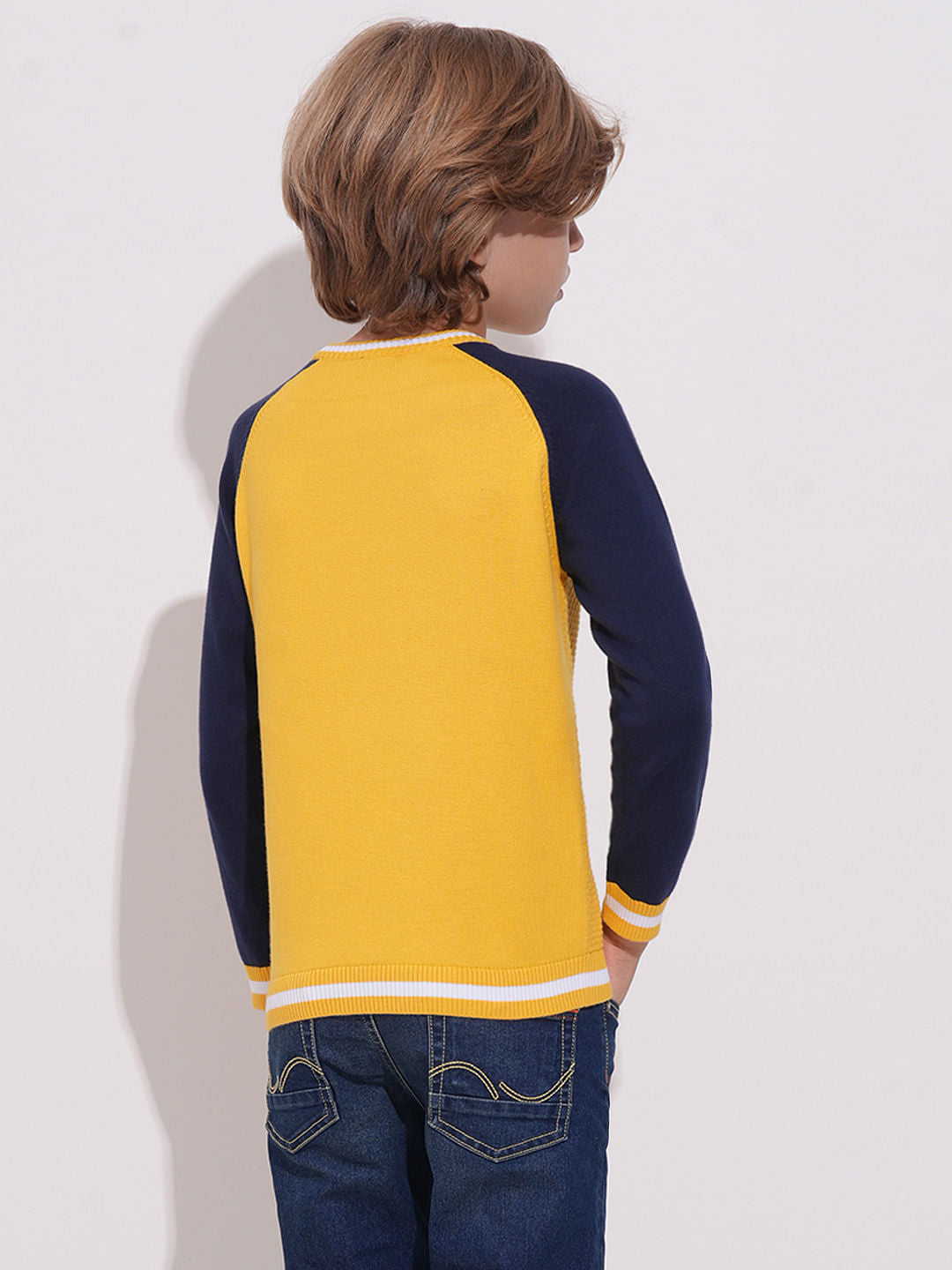Boys Yellow Knitted Colourblocked Sweater