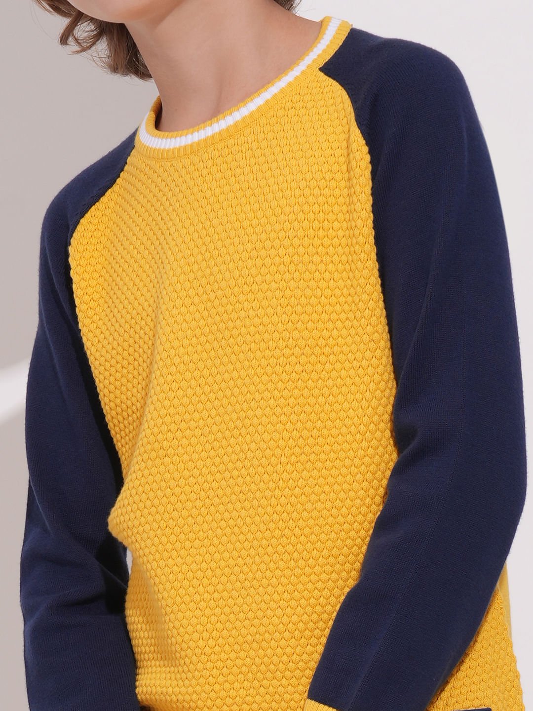 Boys Yellow Knitted Colourblocked Sweater