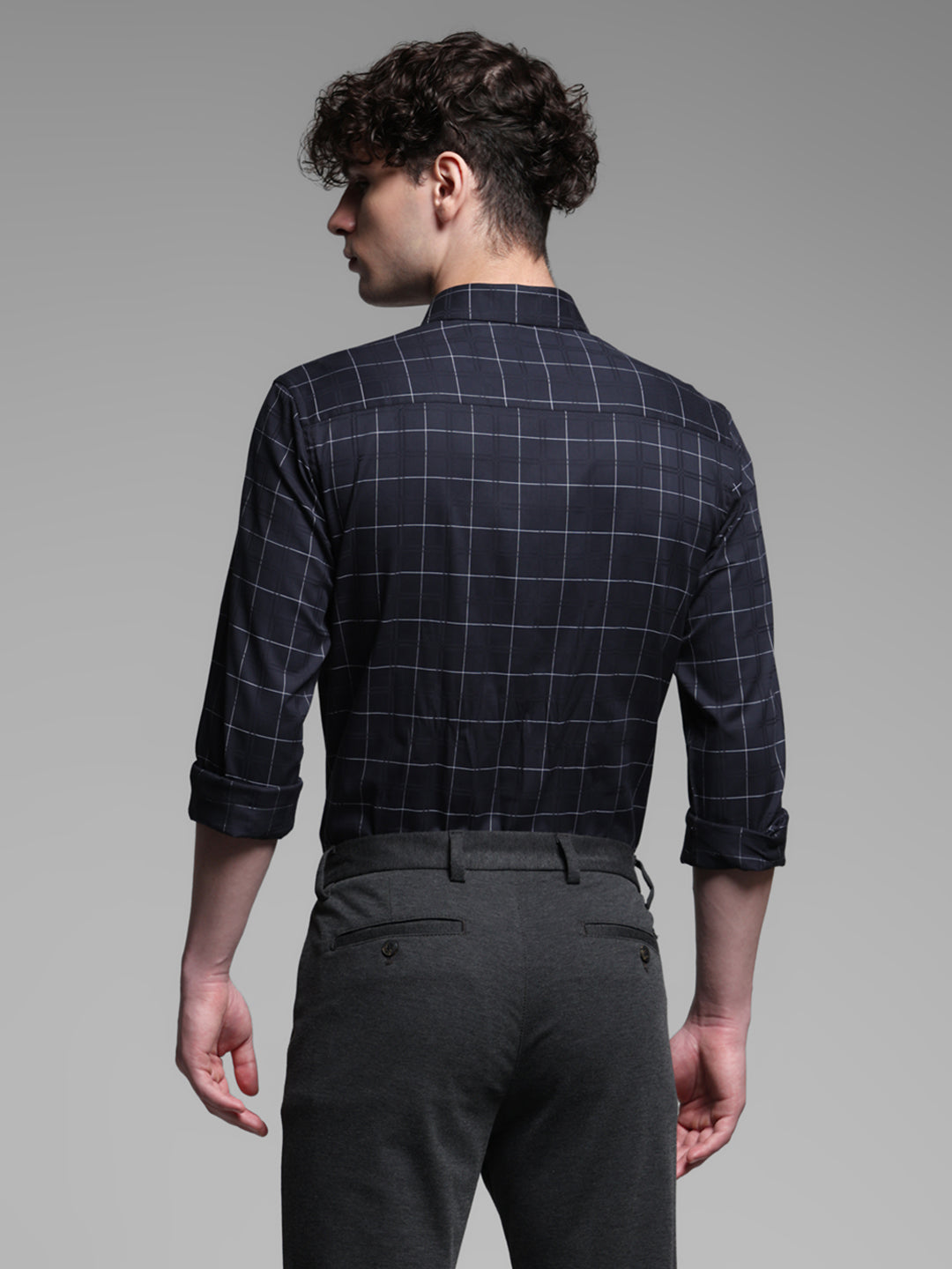 Black Dobby Check Cotton Shirt