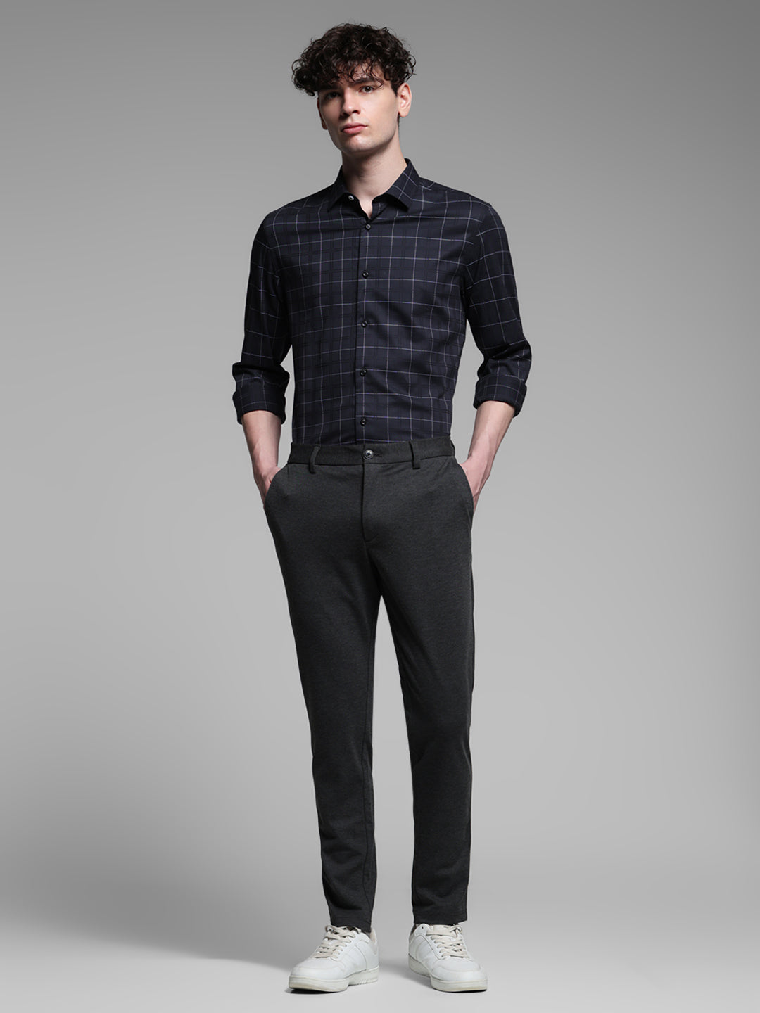Black Dobby Check Cotton Shirt