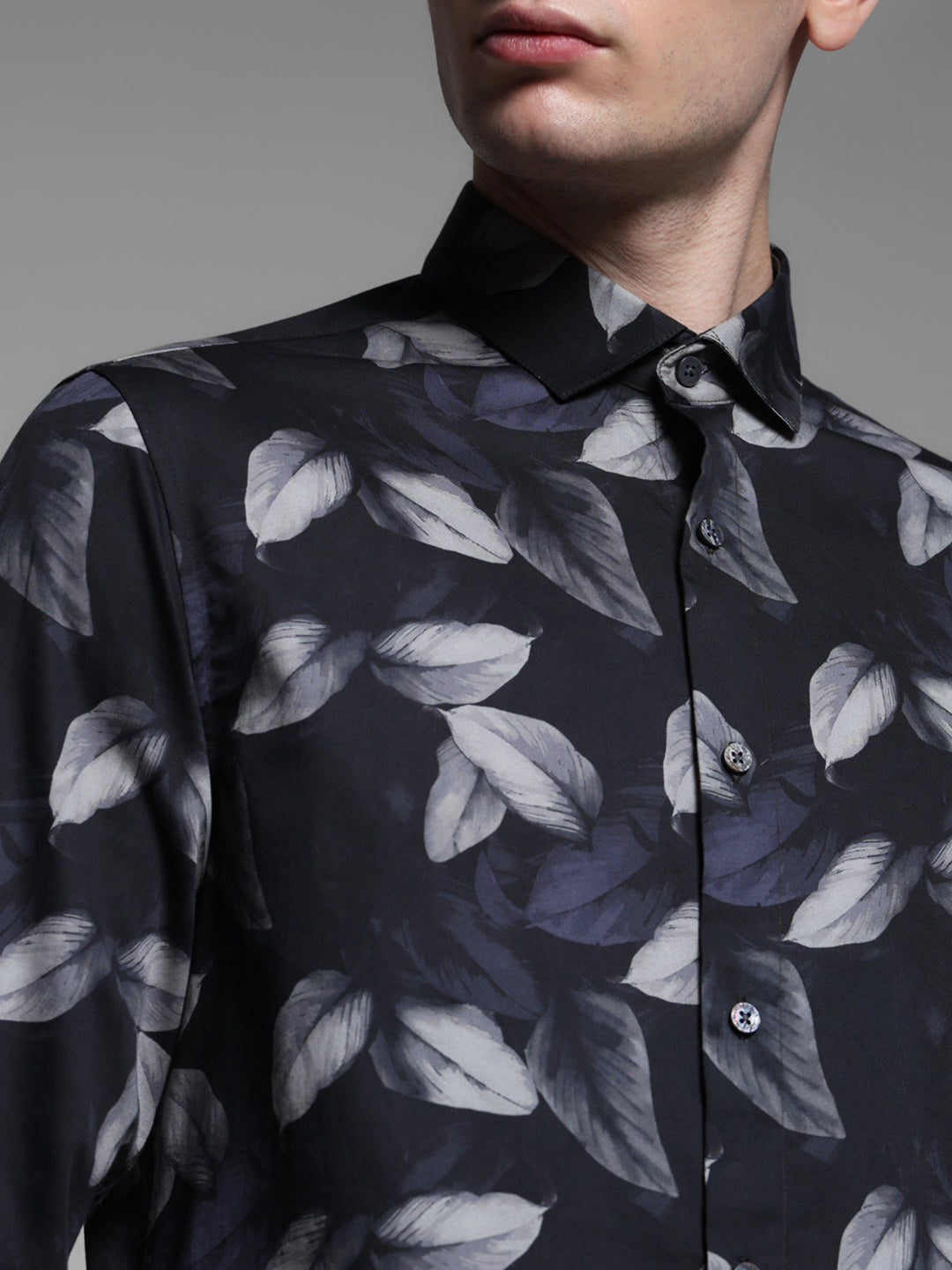 Cotton Leaf Printed Slim Fit Shirt