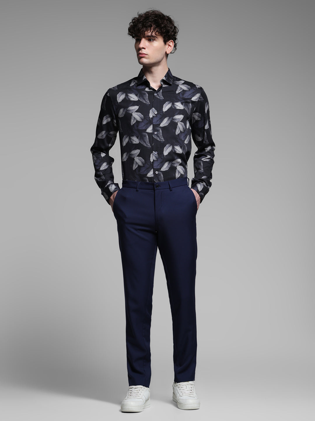 Cotton Leaf Printed Slim Fit Shirt