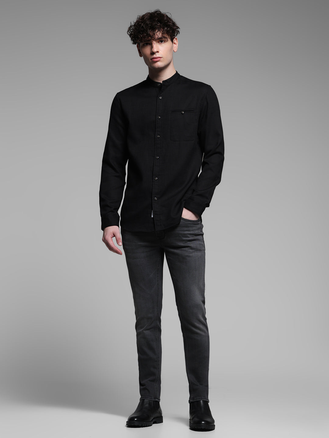 Black Dobby Cotton Shirt