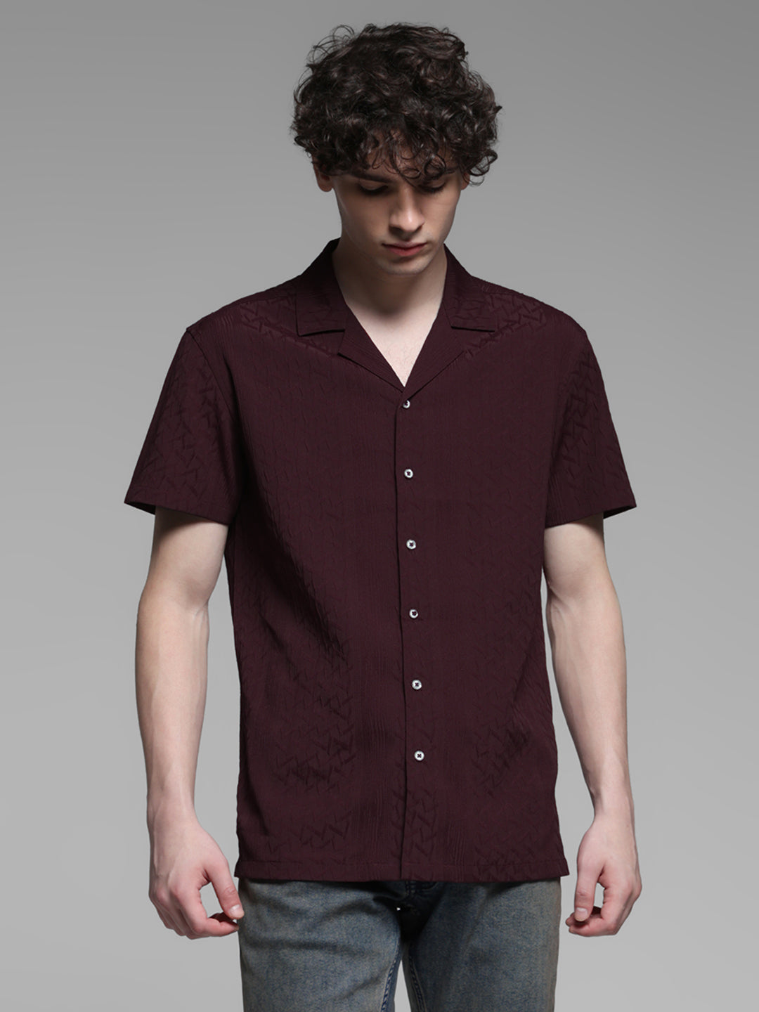 Maroon Jacquard Comfort Fit Shirt