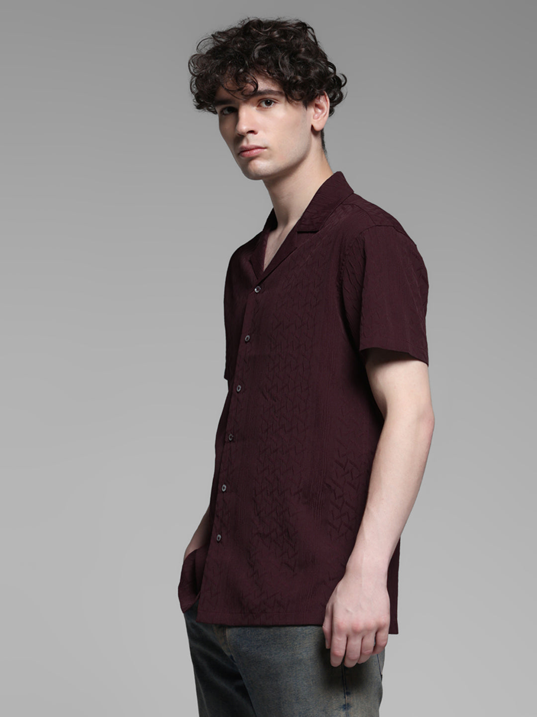 Maroon Jacquard Comfort Fit Shirt
