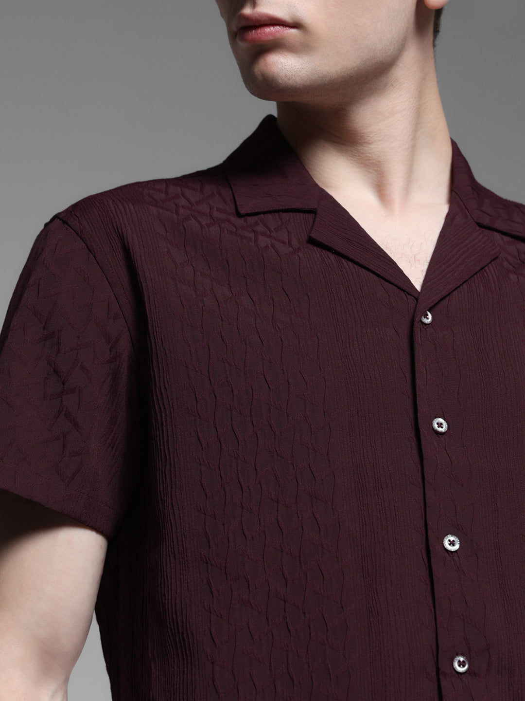 Maroon Jacquard Comfort Fit Shirt