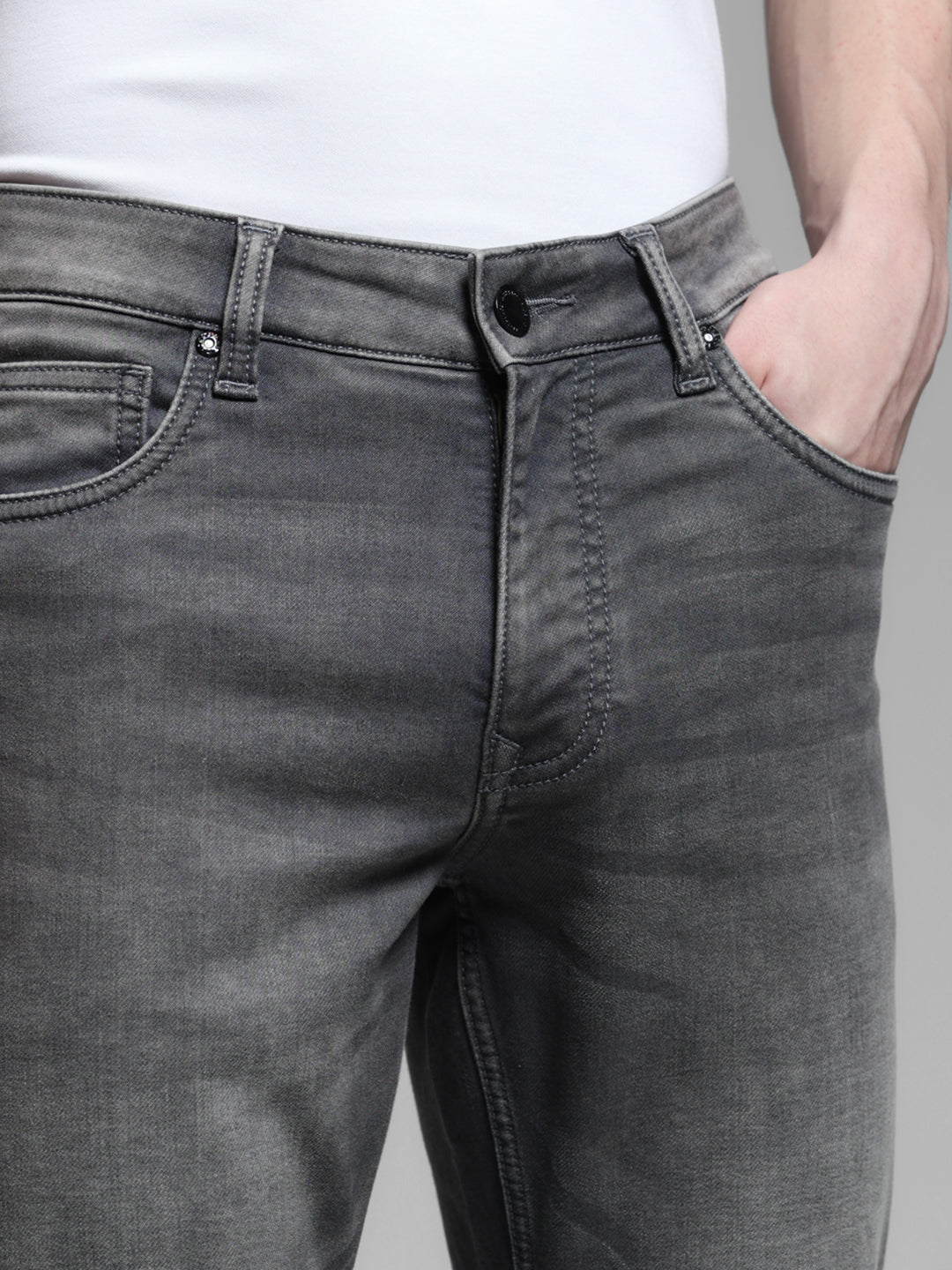 Grey Washed Knitted Slim Fit Jeans