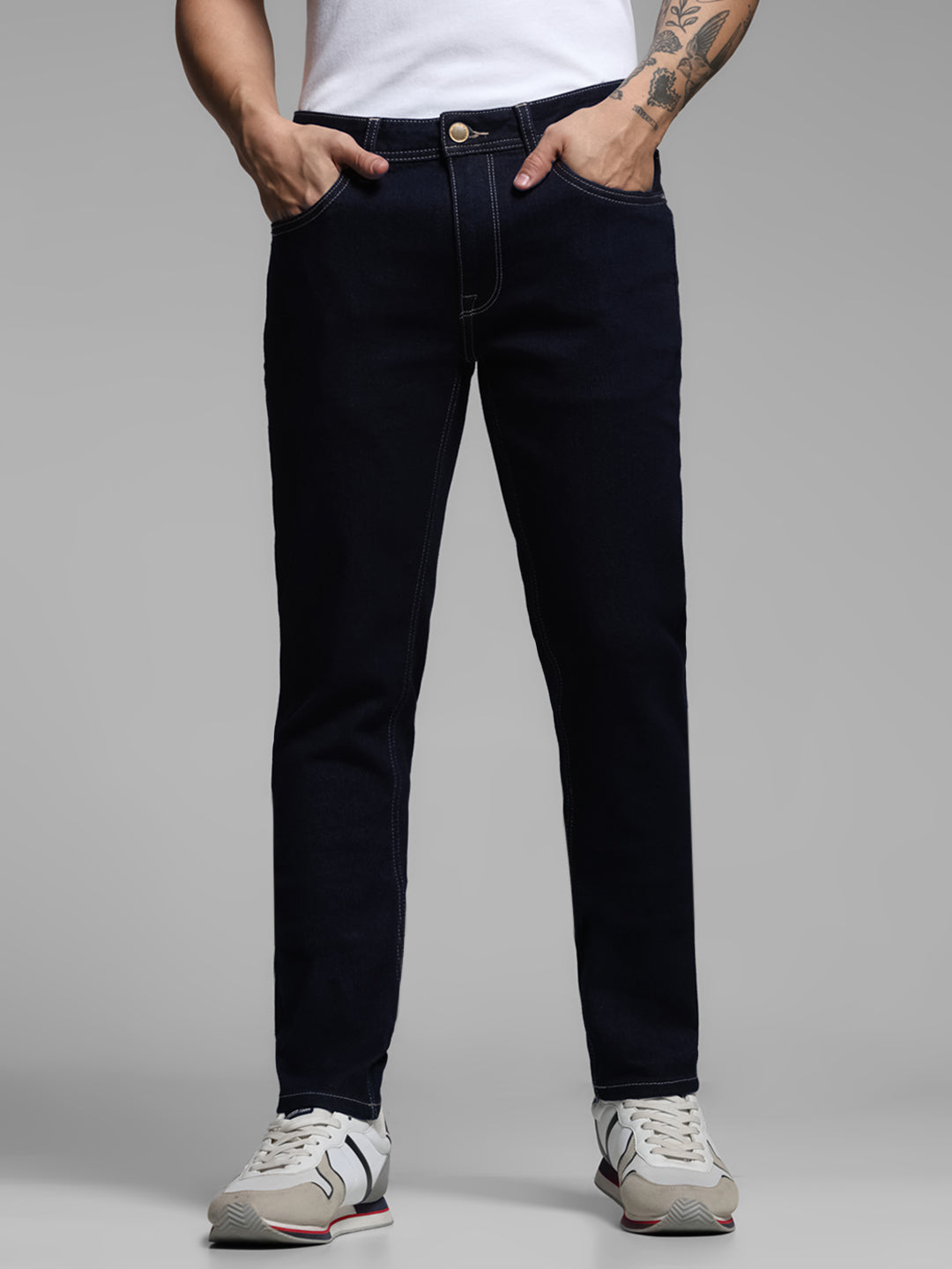 Dark Blue Contrast Stitch Skinny Jeans - 30/32