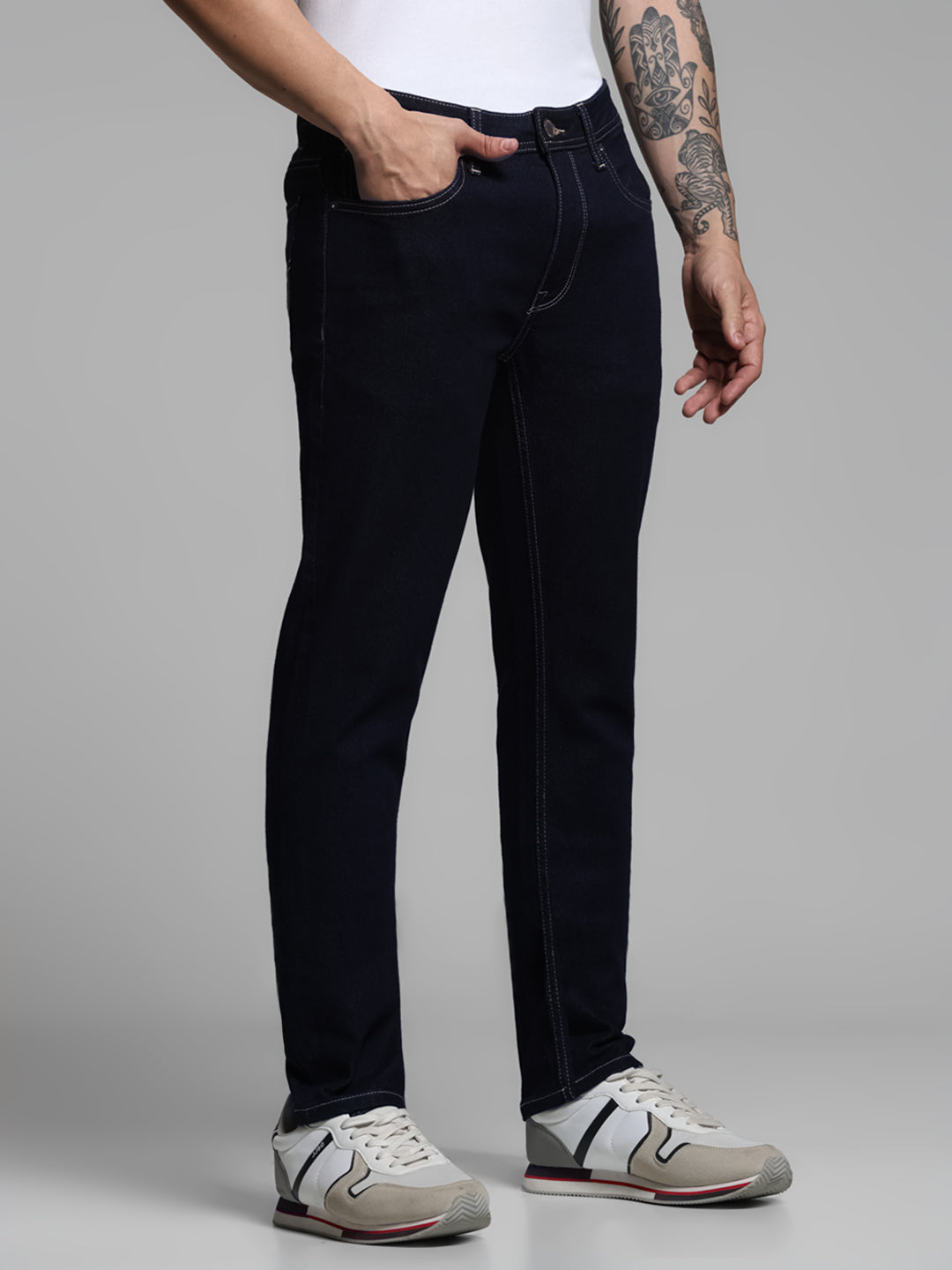 Dark Blue Contrast Stitch Skinny Jeans