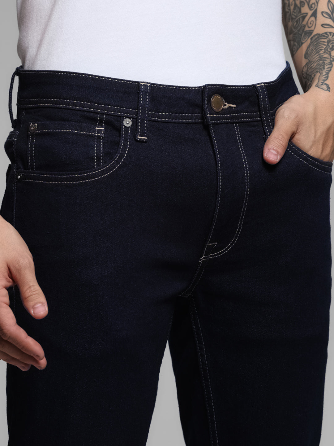 Dark Blue Contrast Stitch Skinny Jeans
