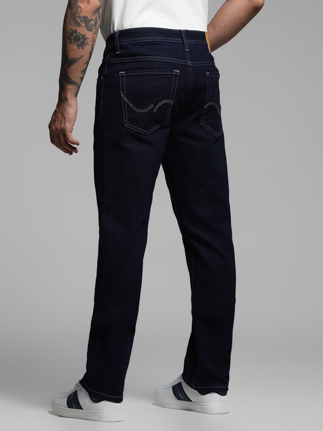 Dark Blue Contrast Stitch Regular Fit Jeans