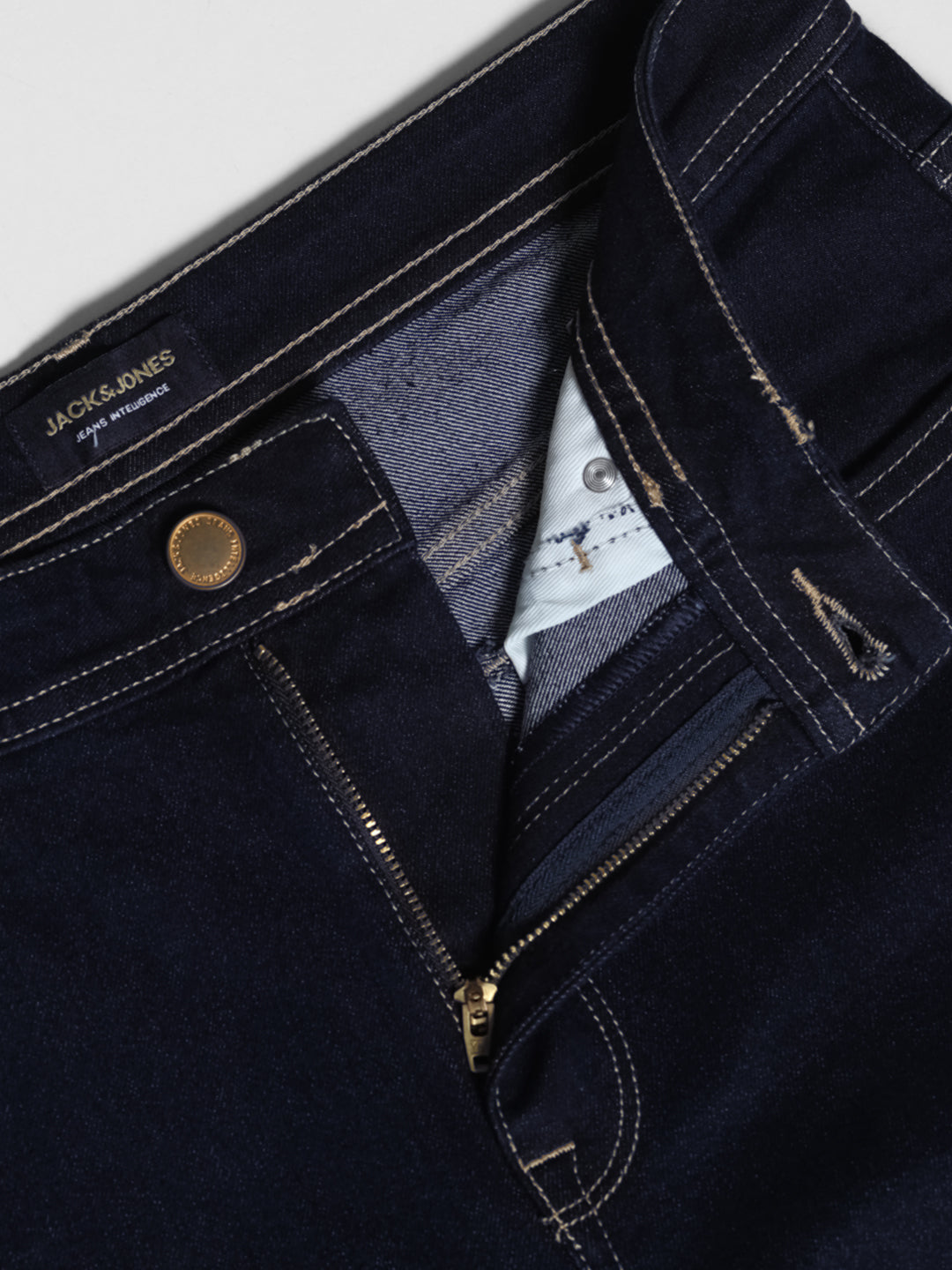 Dark Blue Contrast Stitch Regular Fit Jeans