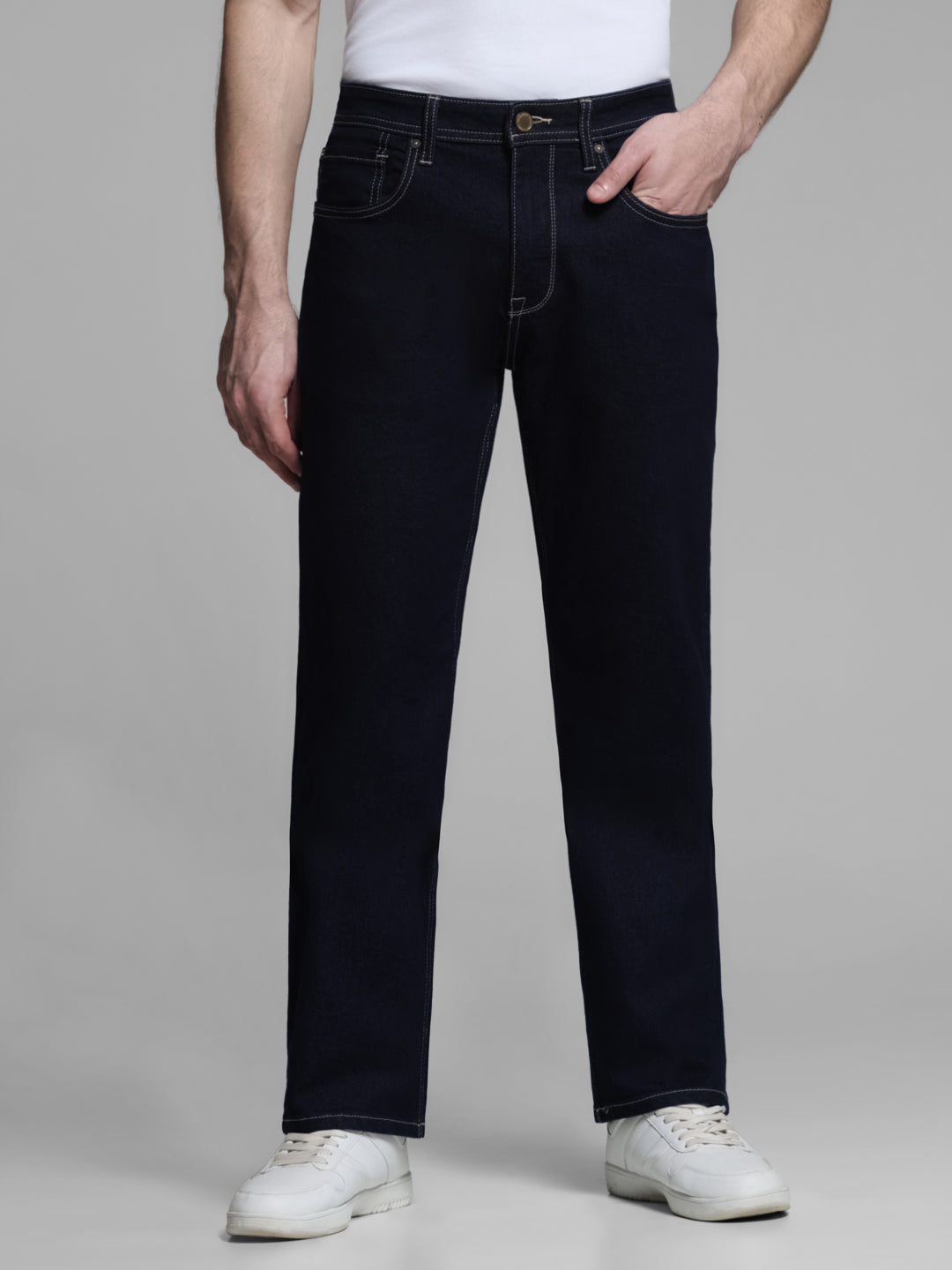 Dark Blue Contrast Stitch Bootcut Jeans - 28/30