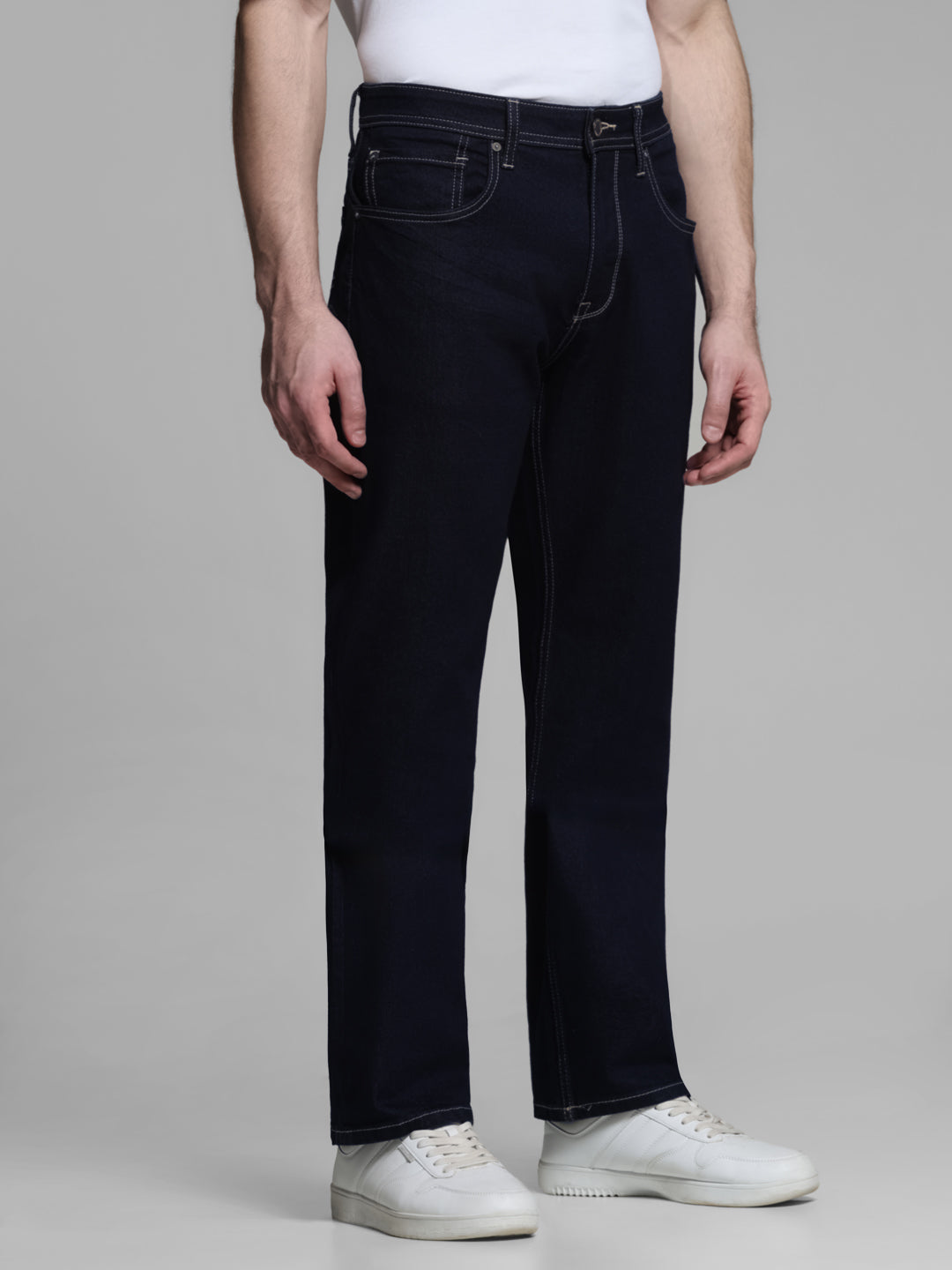 Dark Blue Contrast Stitch Bootcut Jeans