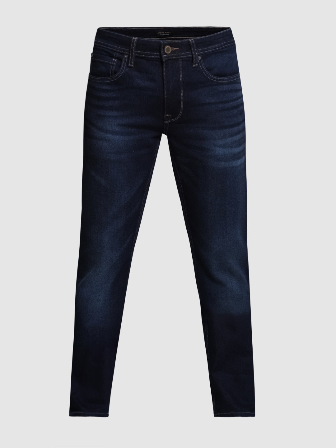 Dark Blue Washed Regular Fit Jeans For Men.