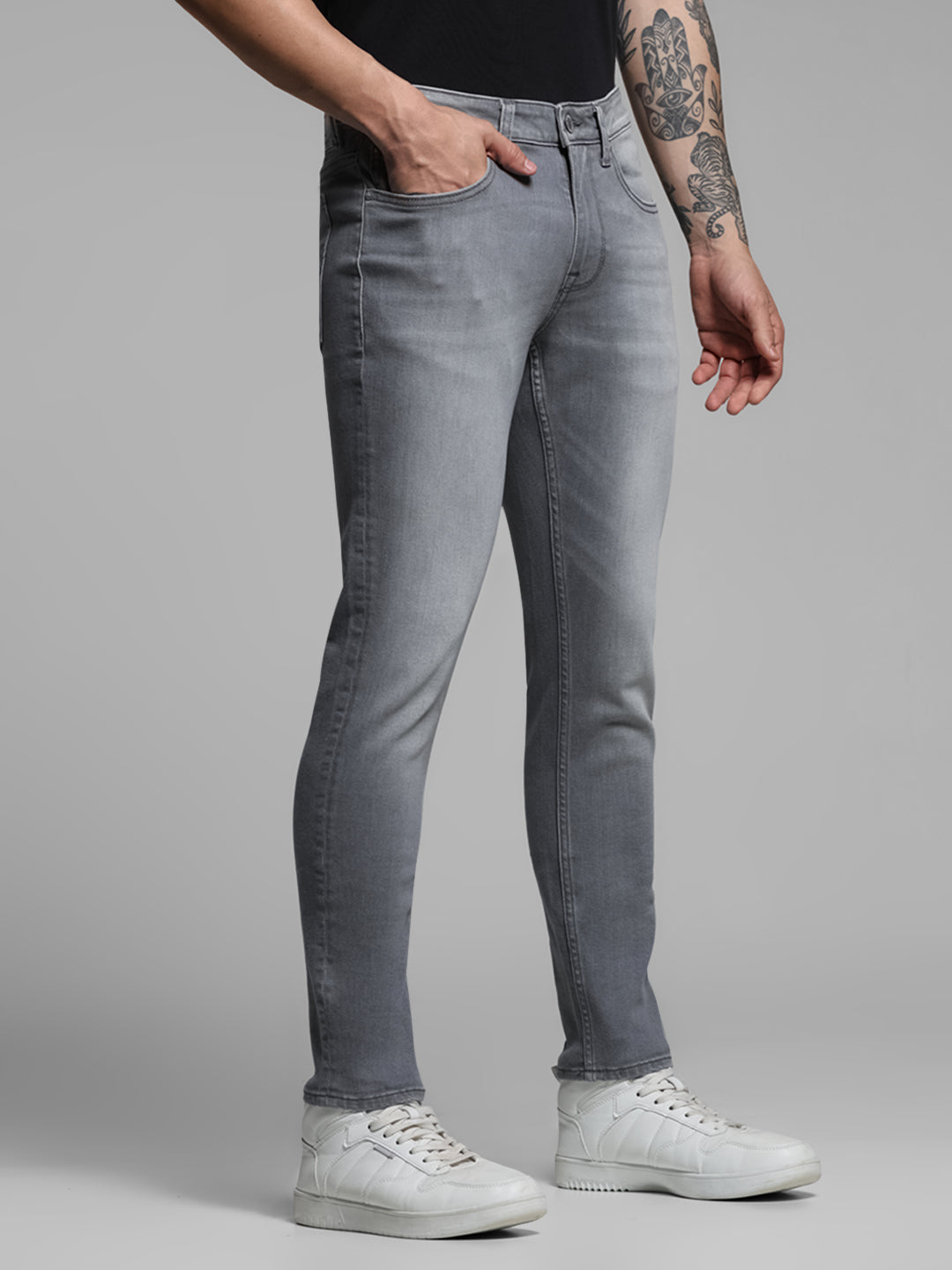 Grey Washed Brak Cropped SlIm Fit Jeans