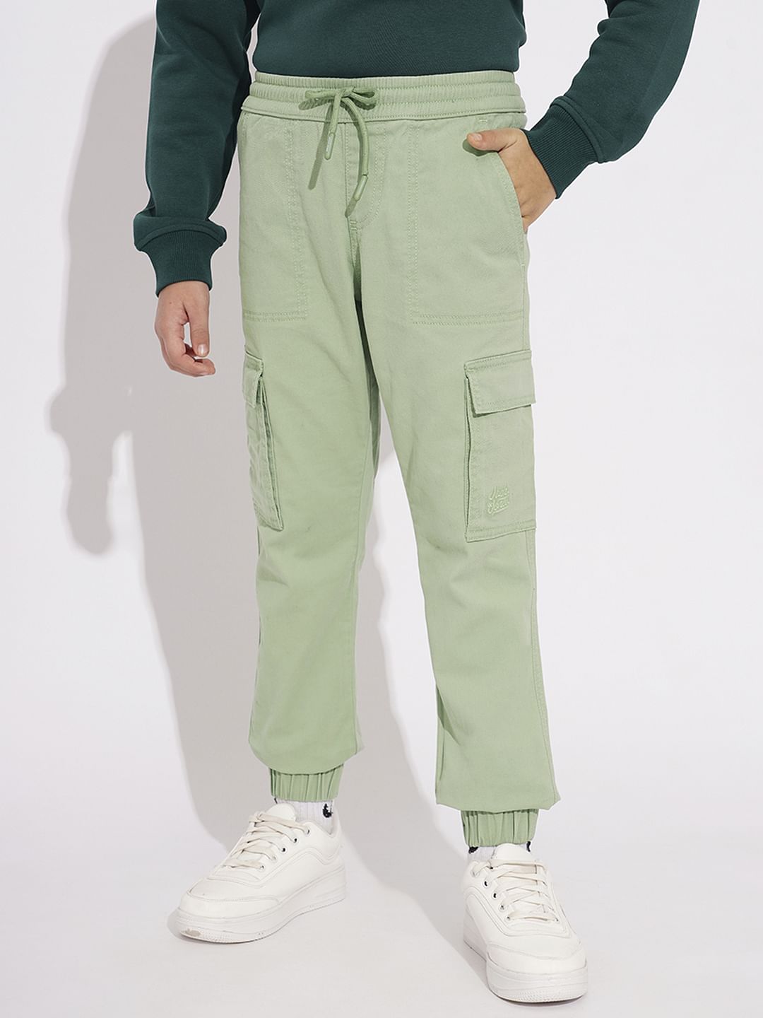 Boys Sage Green Mid Rise Casual Pants