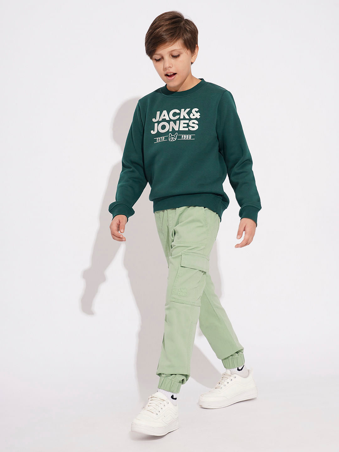 Boys Sage Green Mid Rise Casual Pants