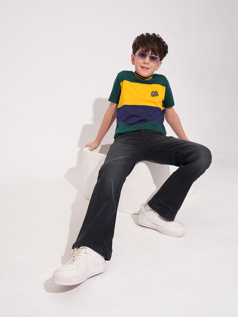 Boys Black Mid Rise Bootcut Jeans - Main Image