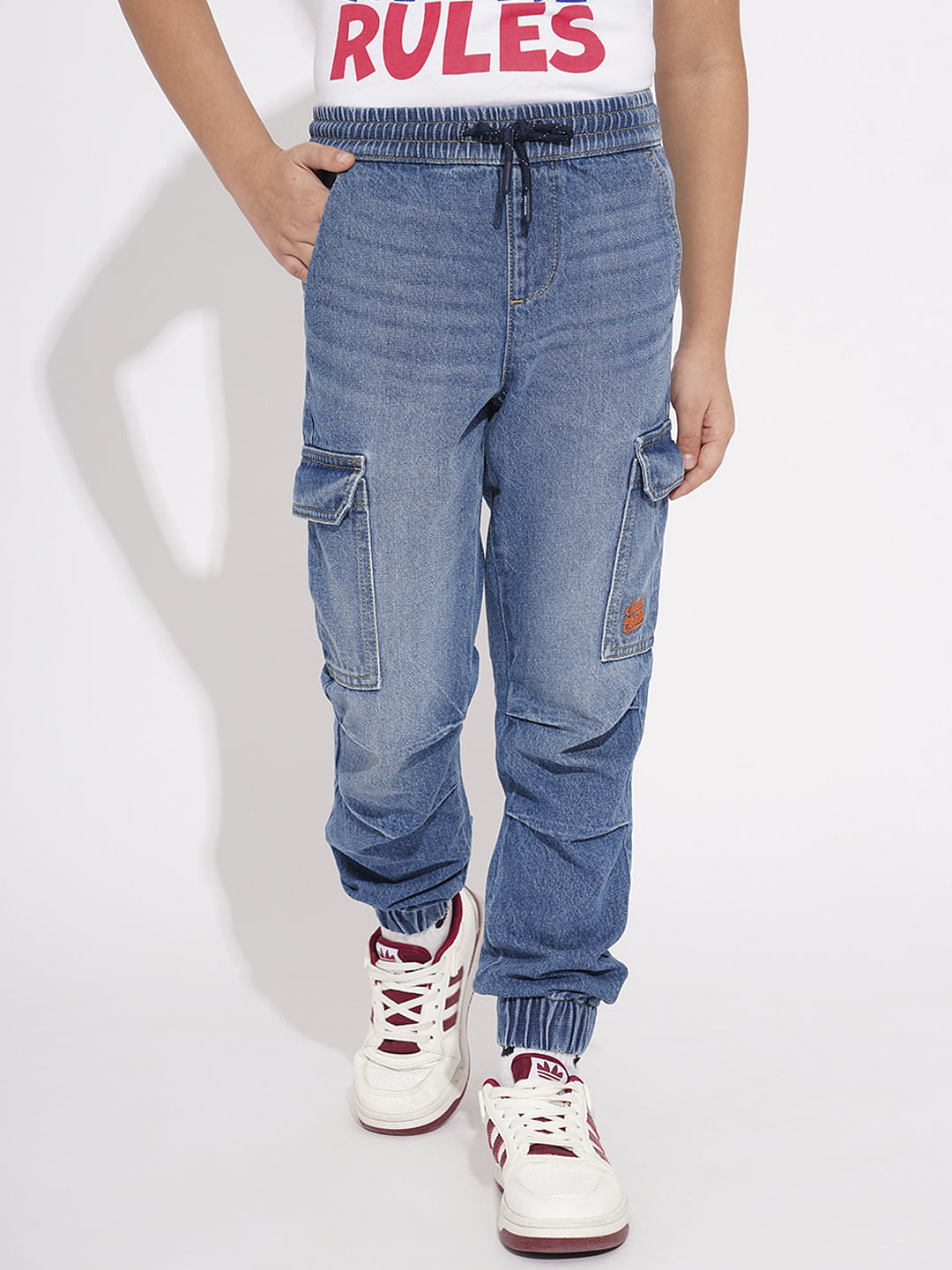 Boys Blue Cargo Denim Joggers