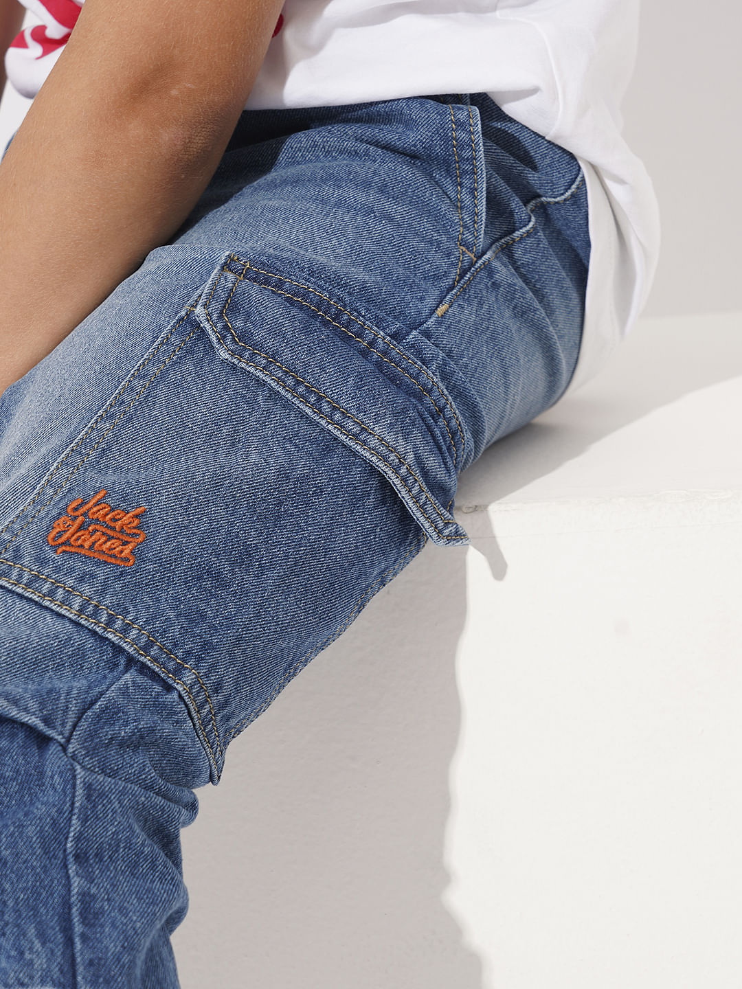 Boys Blue Cargo Denim Joggers