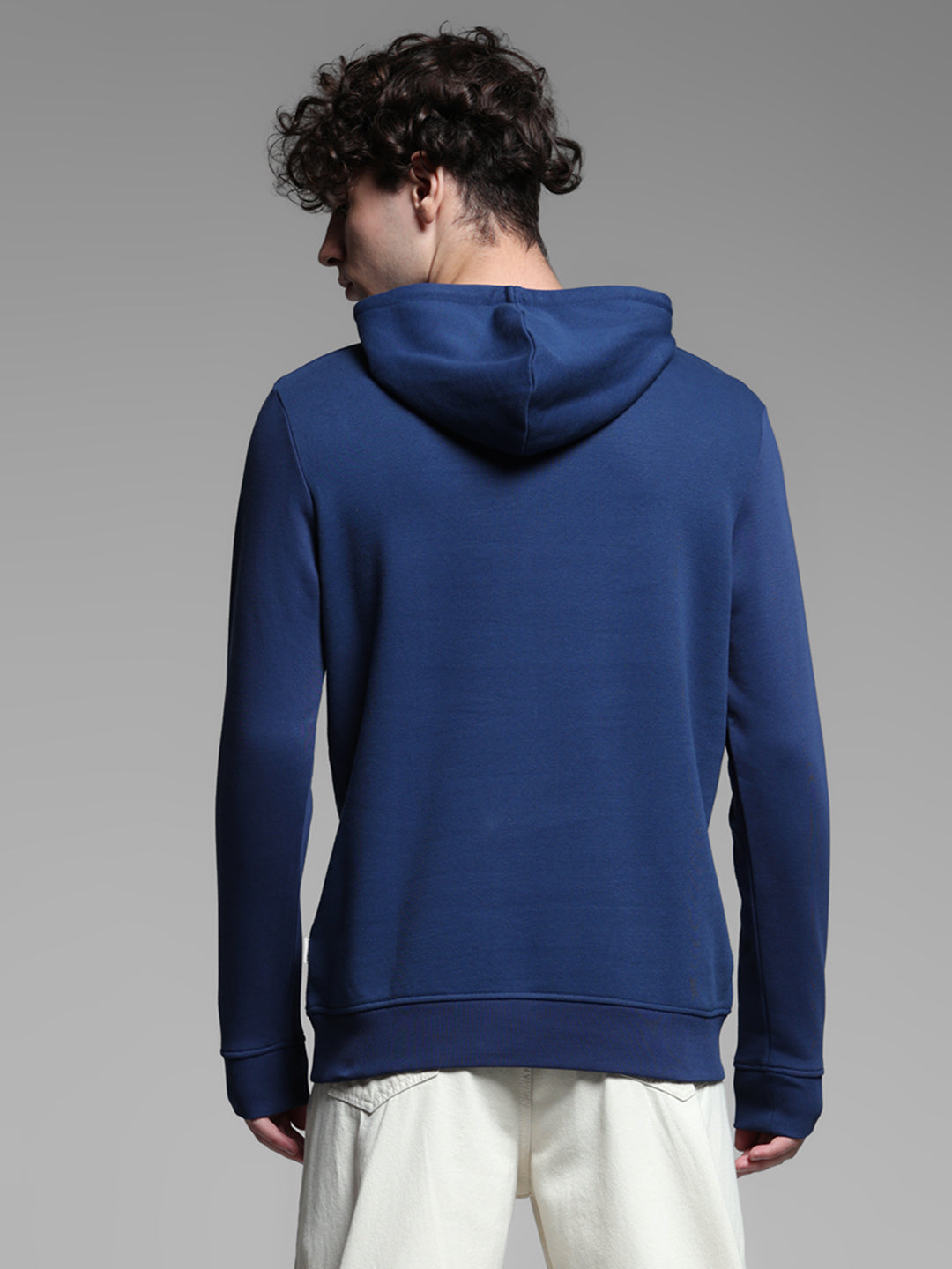 Blue Printed Hooded Sweatshirt