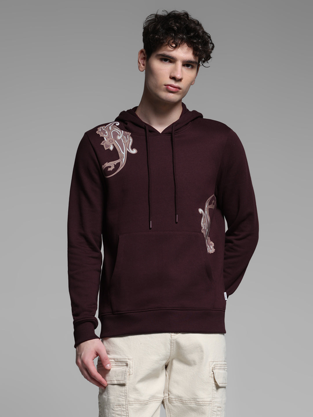 Wine Printed Hooded Sweatshirt