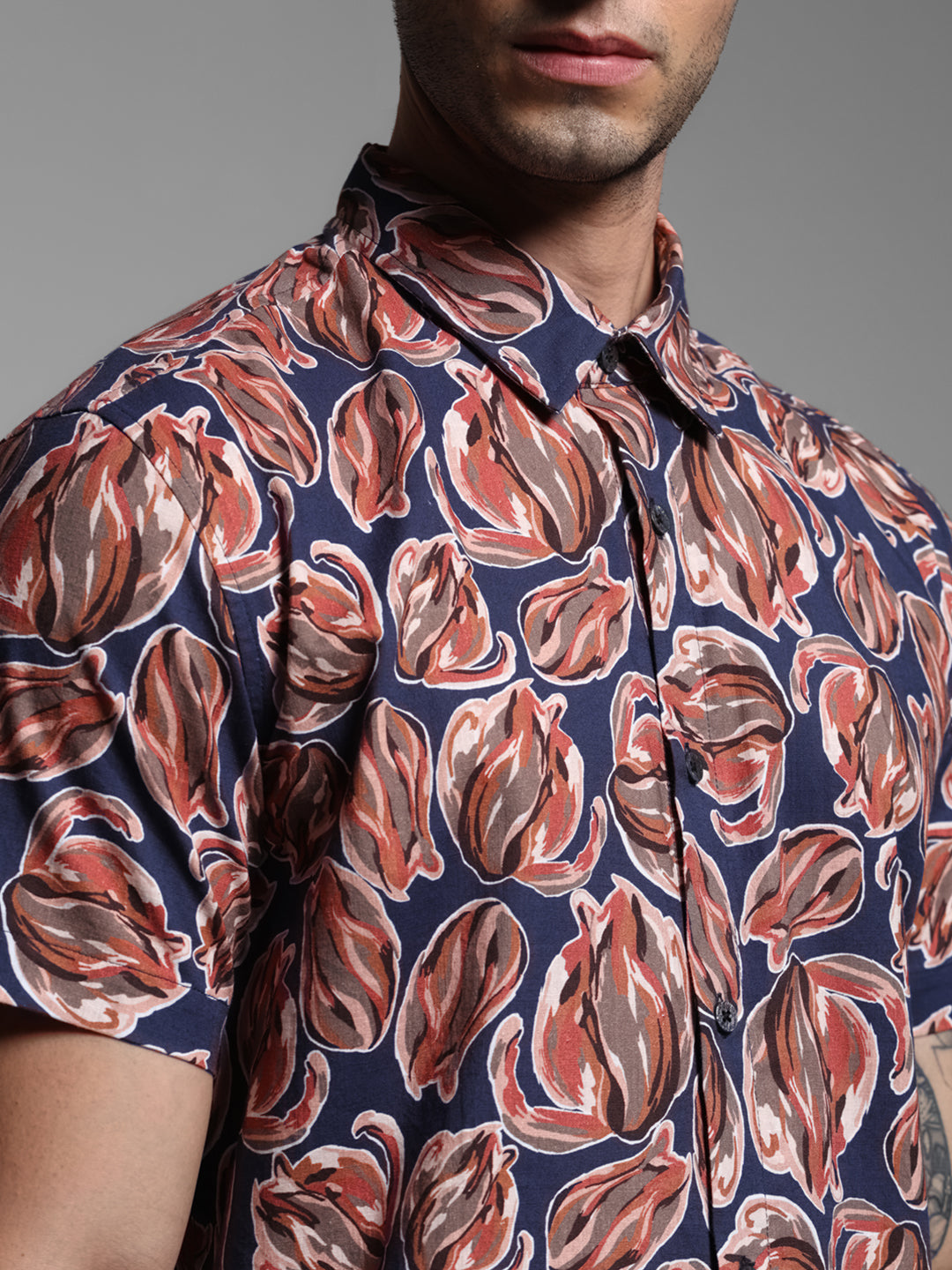 Blue Floral Short Sleeves Shirt