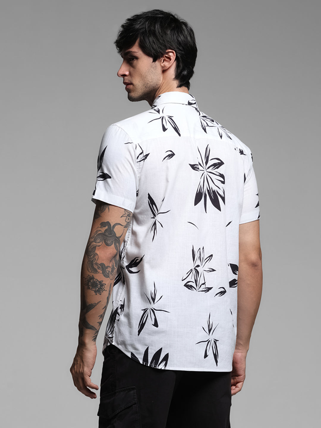 White Floral Short Sleeves Shirt