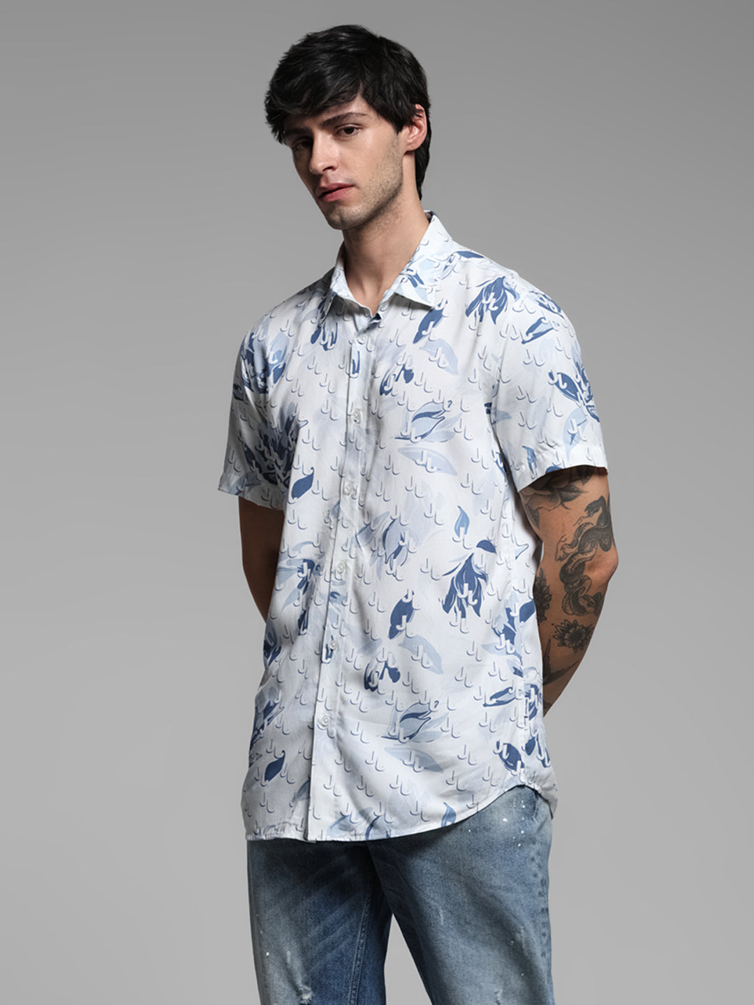 White Floral Print Shirt