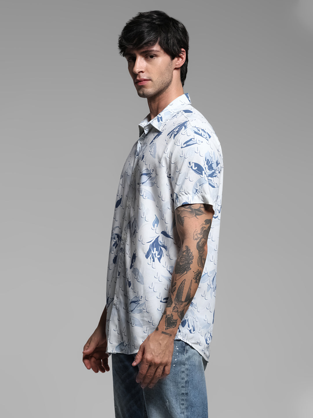 White Floral Print Shirt