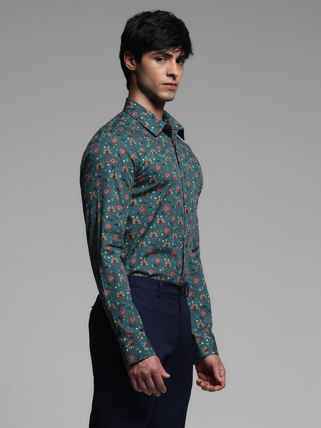 Green Floral Print Cotton Shirt